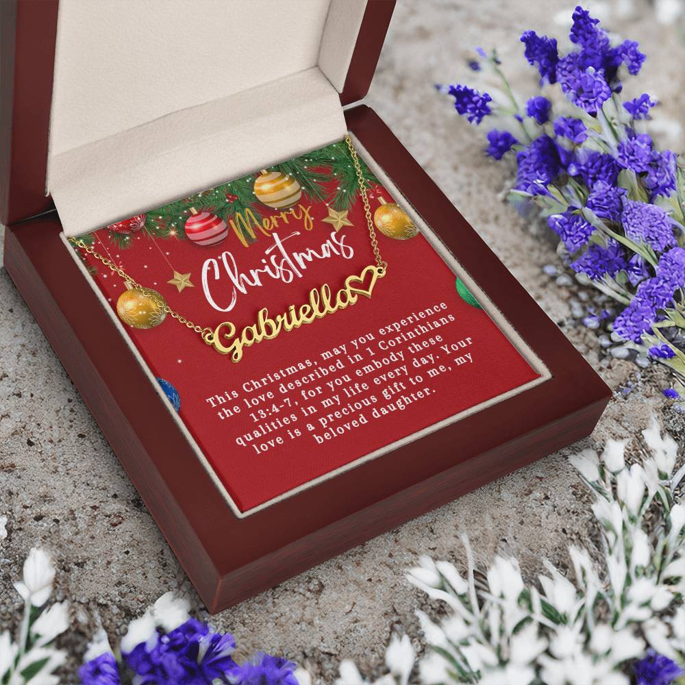 Personalised Name Necklace For Daughter ~1 Corinthians 13:4-7~ (Heart)