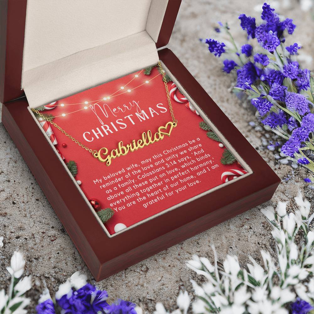 Personalised Name Necklace For Wife ~Colossians 3:14~ (Heart)