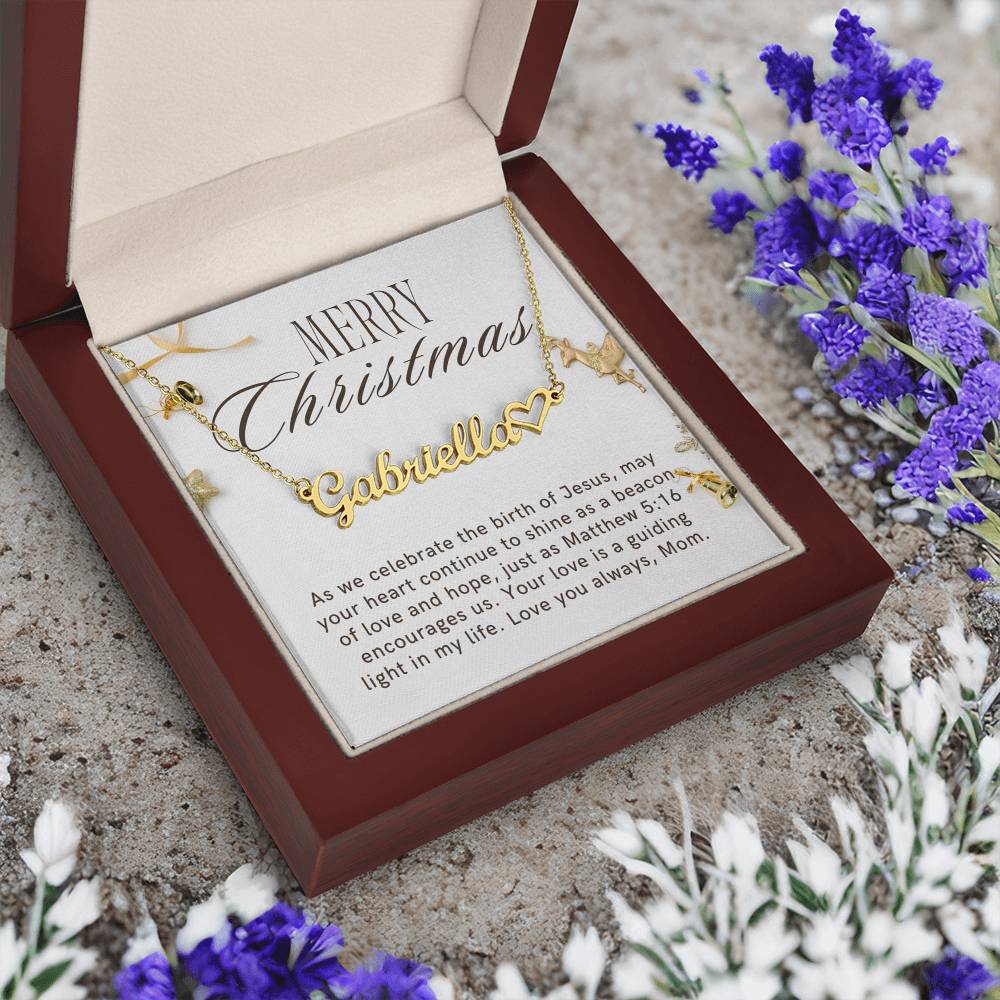 Personalised Name Necklace For Mom ~Matthew 5:16~ (Heart)