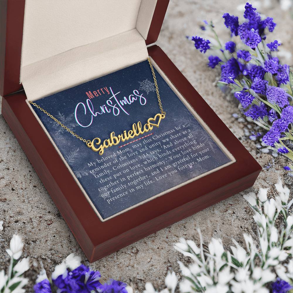 Personalised Name Necklace For Mom ~Colossians 3:14~ (Heart)