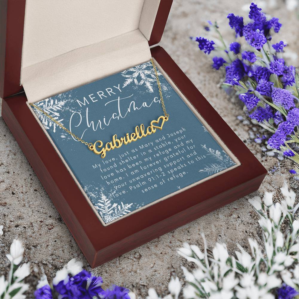 Personalised Name Necklace For Wife ~Psalm 91:1-2~ (Heart)