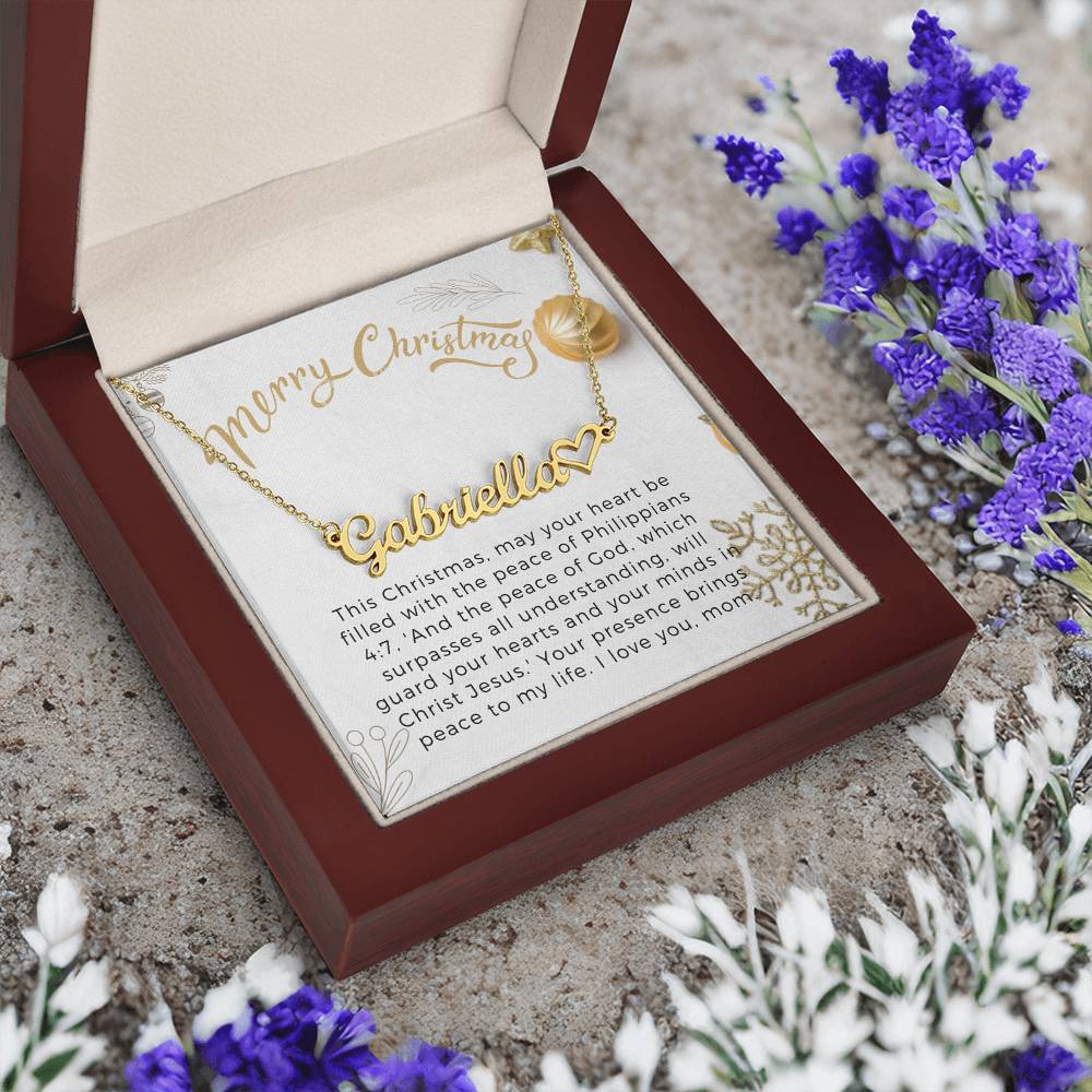 Personalised Name Necklace For Mom ~Philippians 4:7~ (Heart)