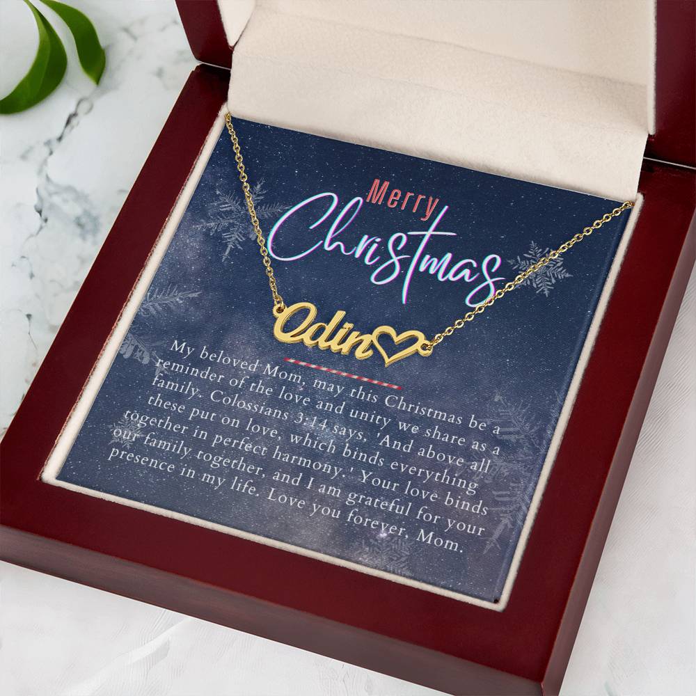 Personalised Name Necklace For Mom ~Colossians 3:14~ (Heart)