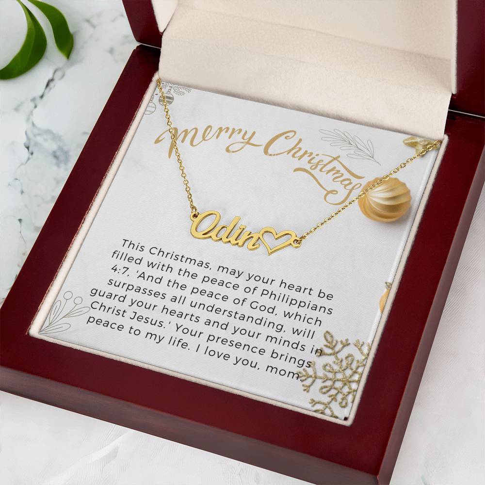 Personalised Name Necklace For Mom ~Philippians 4:7~ (Heart)