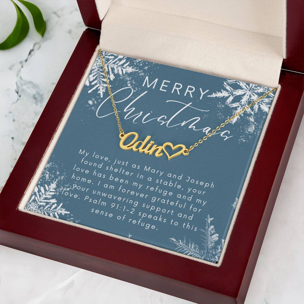 Personalised Name Necklace For Wife ~Psalm 91:1-2~ (Heart)