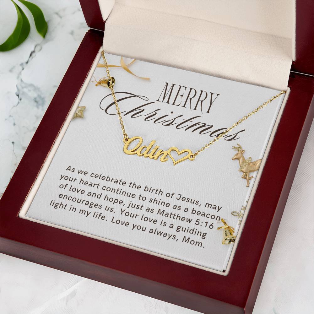 Personalised Name Necklace For Mom ~Matthew 5:16~ (Heart)