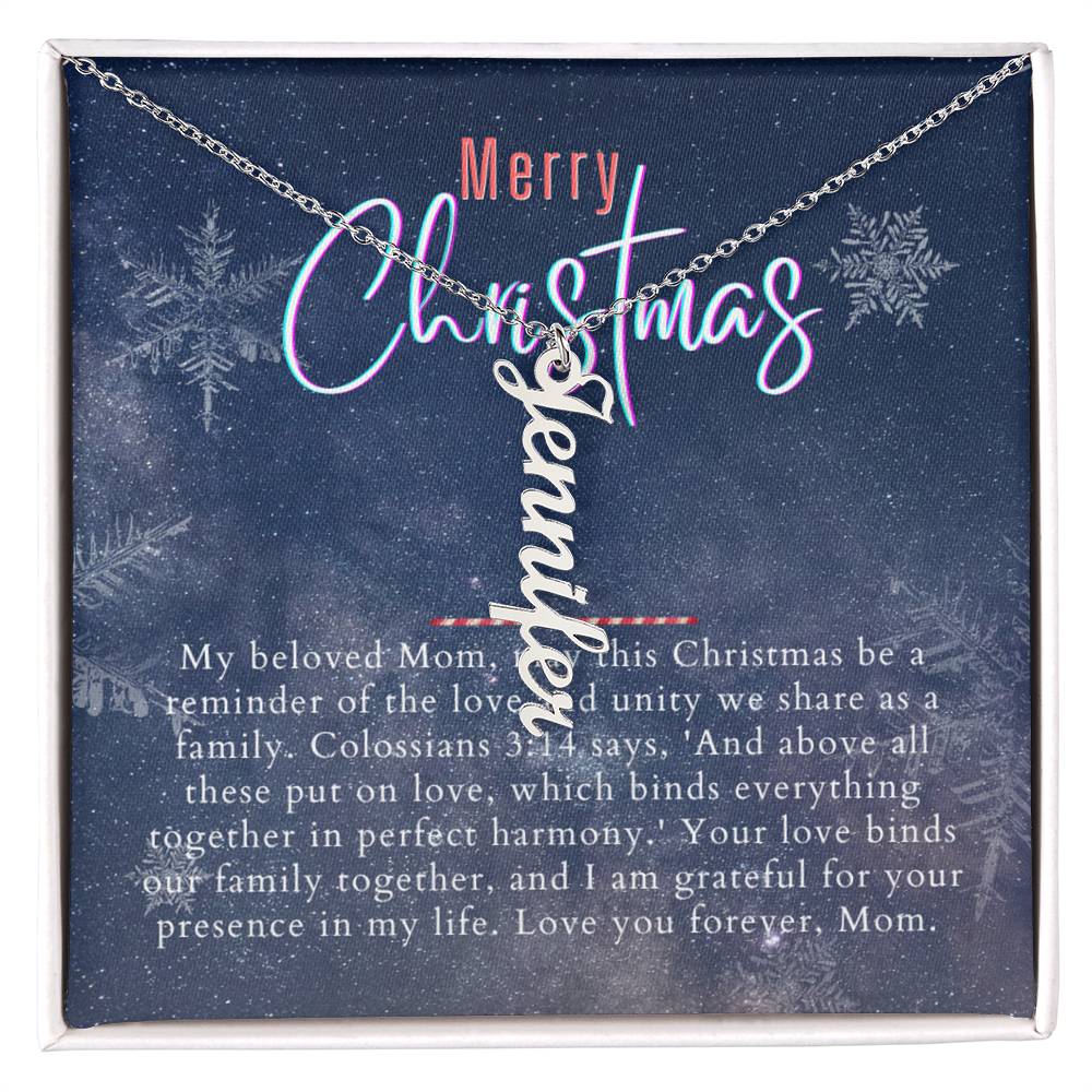 Personalised Name Necklace For Mom ~Colossians 3:14~ (Vertical)