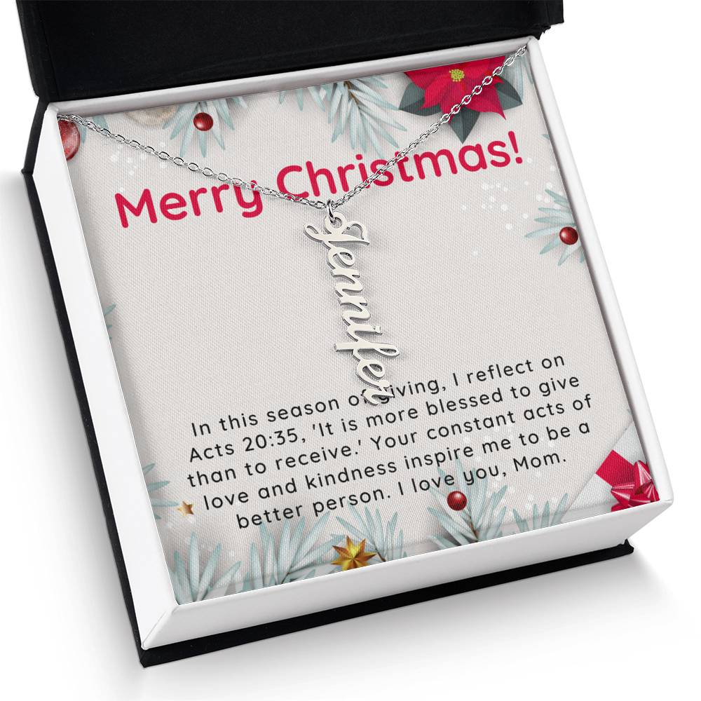 Personalised Name Necklace For Mom ~Acts 20:35~ (Vertical)