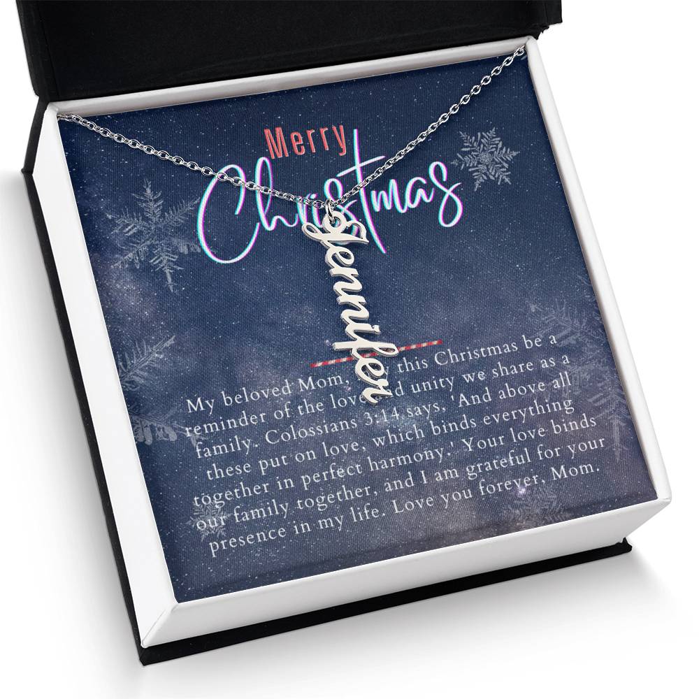 Personalised Name Necklace For Mom ~Colossians 3:14~ (Vertical)