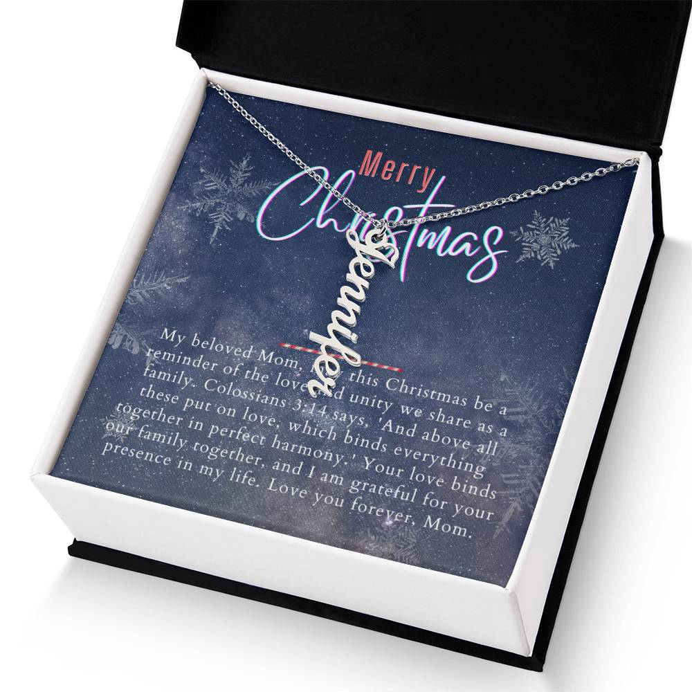 Personalised Name Necklace For Mom ~Colossians 3:14~ (Vertical)