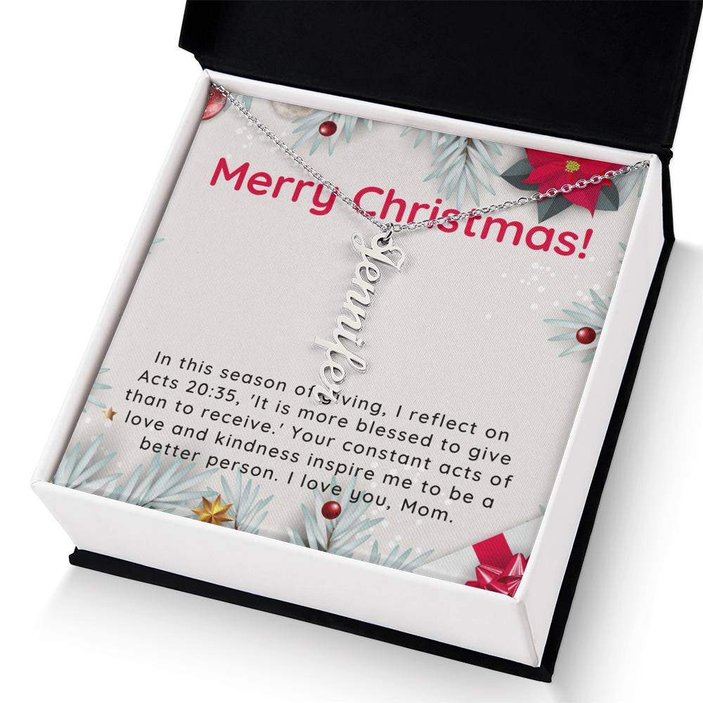 Personalised Name Necklace For Mom ~Acts 20:35~ (Vertical)