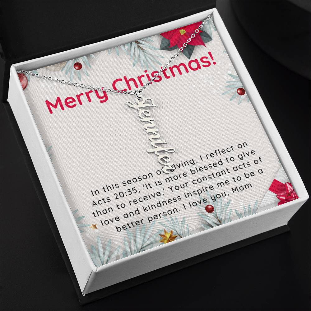 Personalised Name Necklace For Mom ~Acts 20:35~ (Vertical)