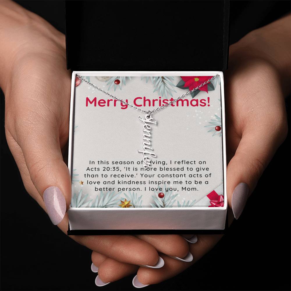 Personalised Name Necklace For Mom ~Acts 20:35~ (Vertical)