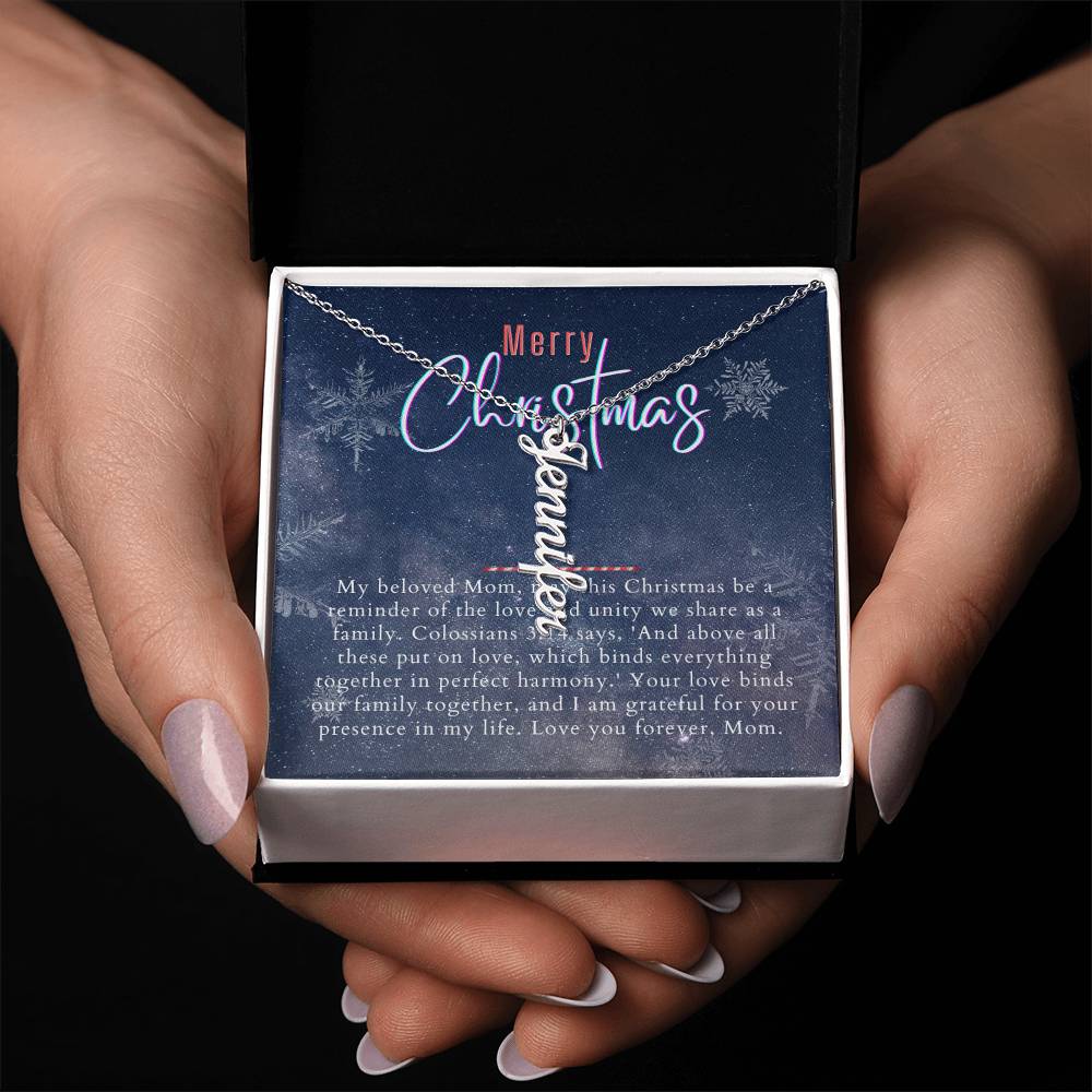 Personalised Name Necklace For Mom ~Colossians 3:14~ (Vertical)