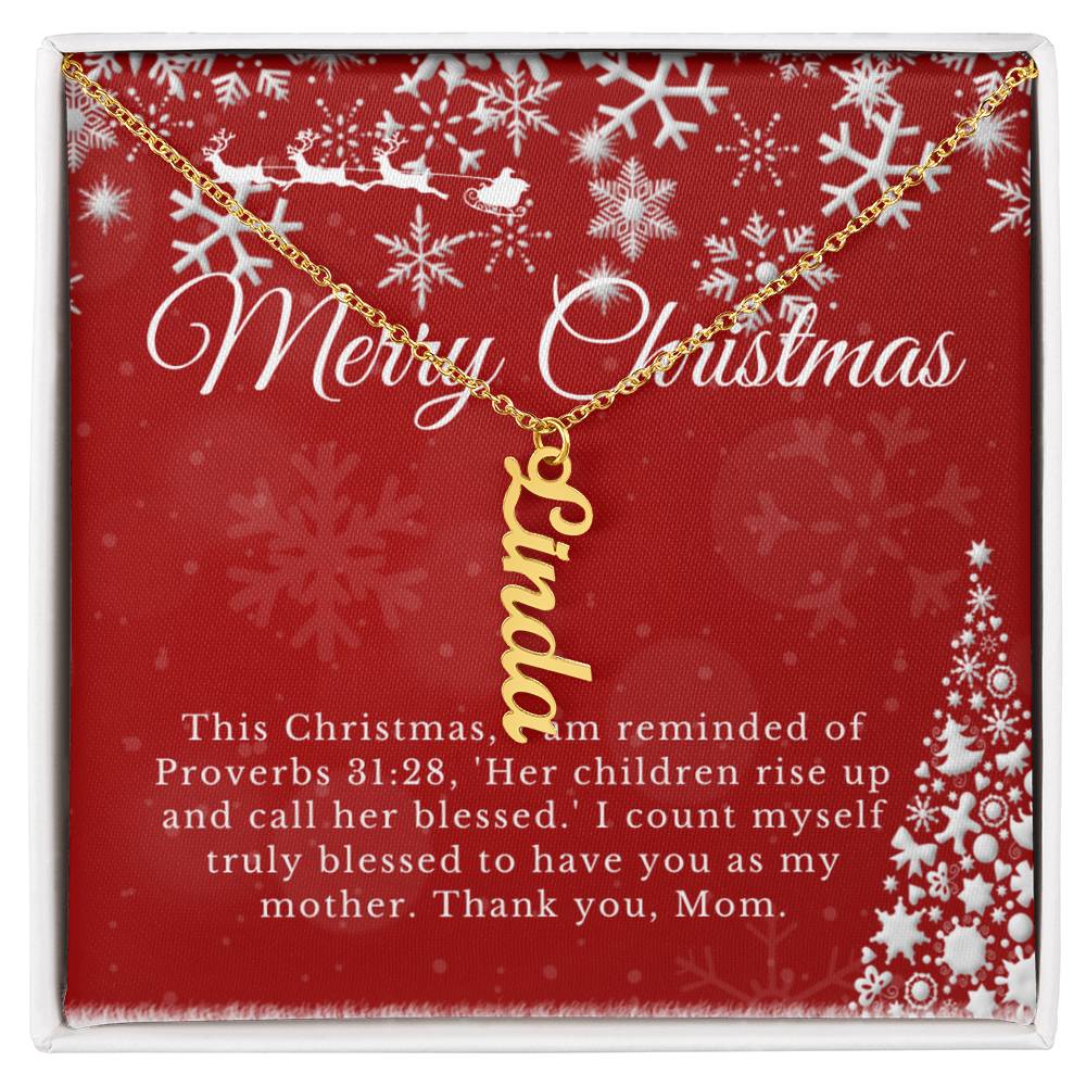 Personalised Name Necklace For Mom ~Proverbs 31:28~ (Vertical)