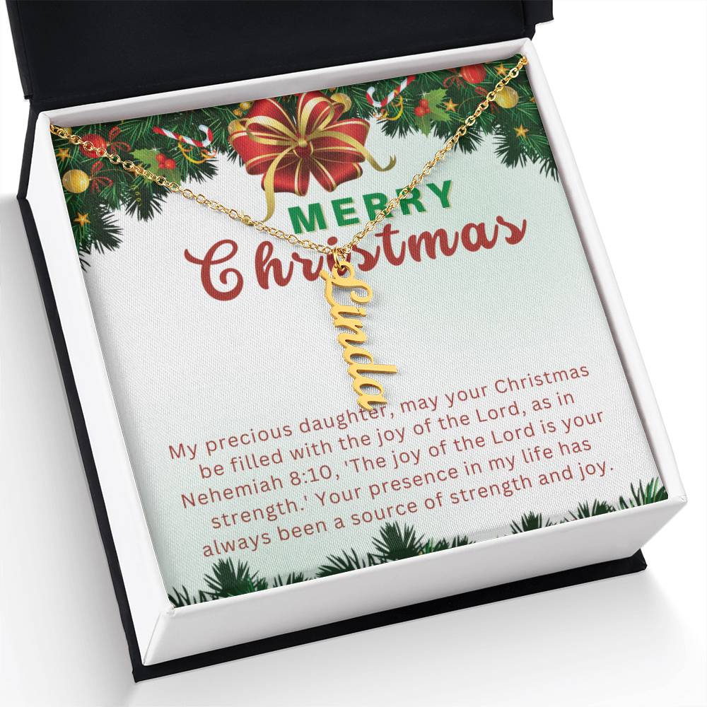 Personalised Name Necklace For Daughter ~Nehemiah 8:10~ (Vertical)