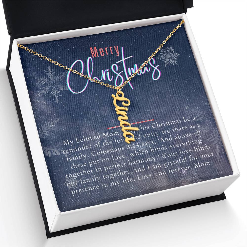 Personalised Name Necklace For Mom ~Colossians 3:14~ (Vertical)