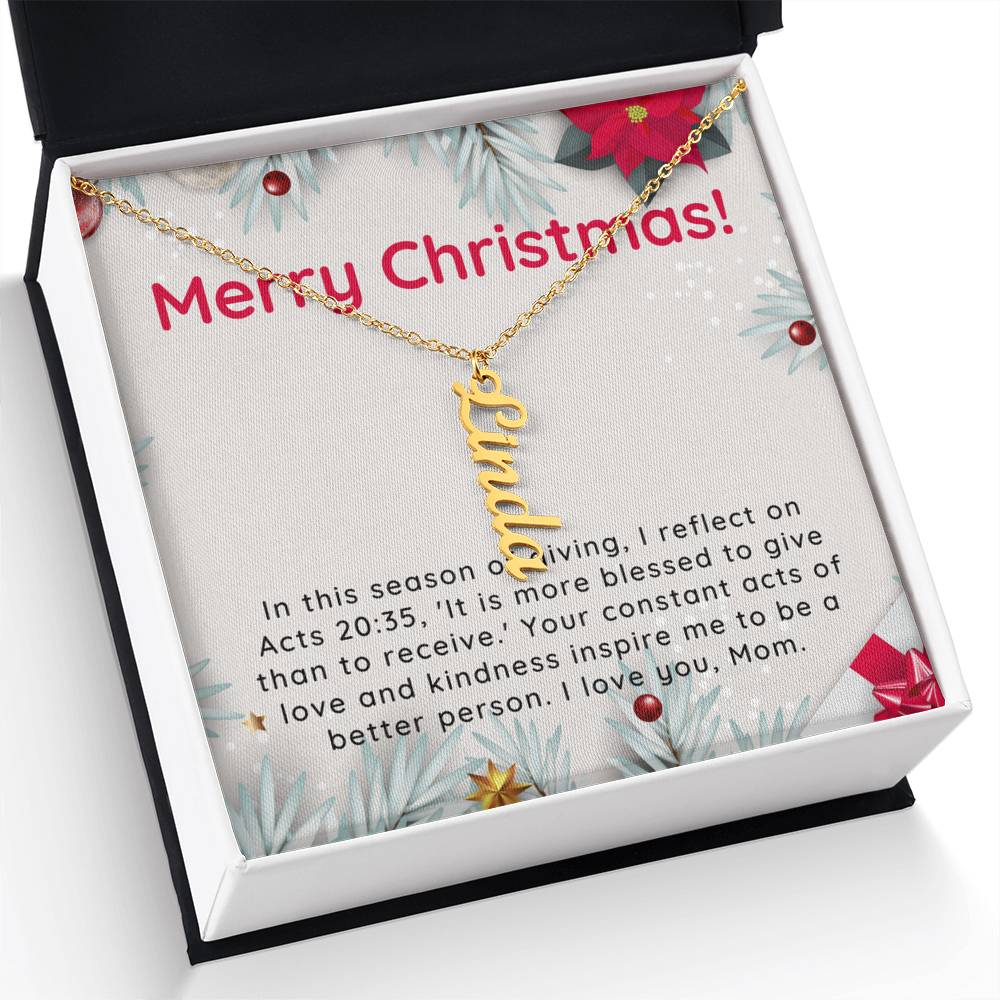 Personalised Name Necklace For Mom ~Acts 20:35~ (Vertical)
