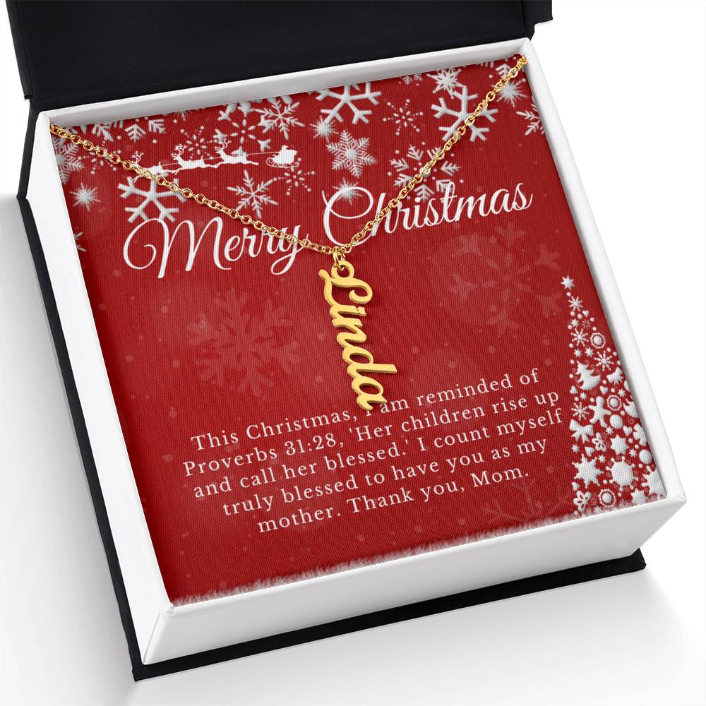 Personalised Name Necklace For Mom ~Proverbs 31:28~ (Vertical)