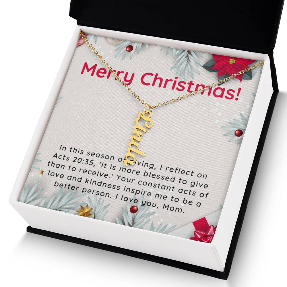 Personalised Name Necklace For Mom ~Acts 20:35~ (Vertical)