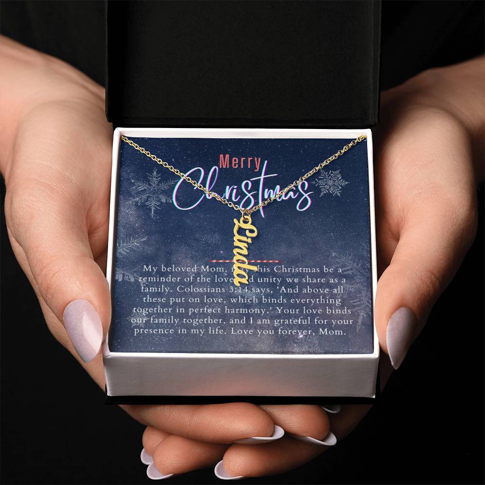 Personalised Name Necklace For Mom ~Colossians 3:14~ (Vertical)