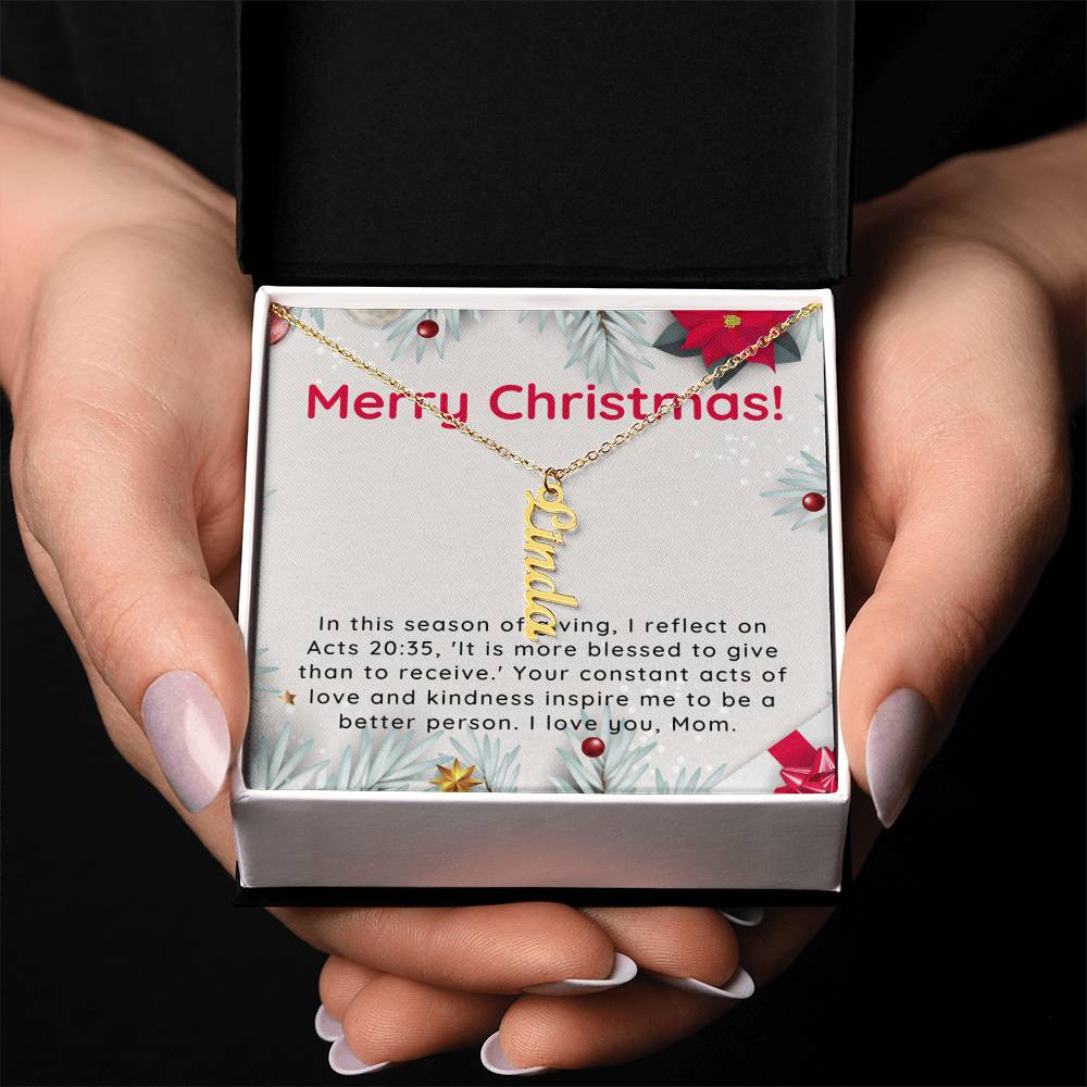 Personalised Name Necklace For Mom ~Acts 20:35~ (Vertical)