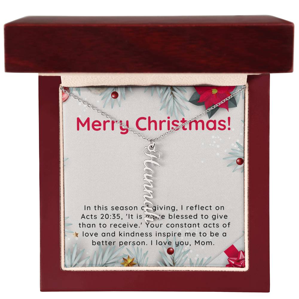 Personalised Name Necklace For Mom ~Acts 20:35~ (Vertical)