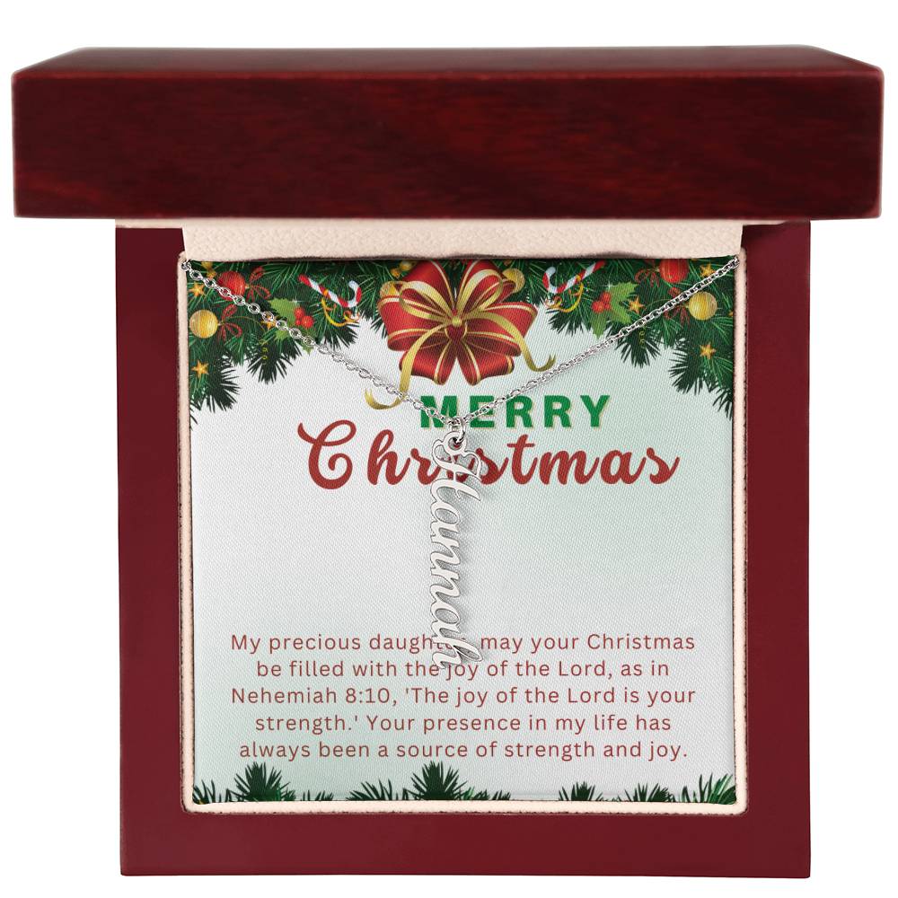 Personalised Name Necklace For Daughter ~Nehemiah 8:10~ (Vertical)