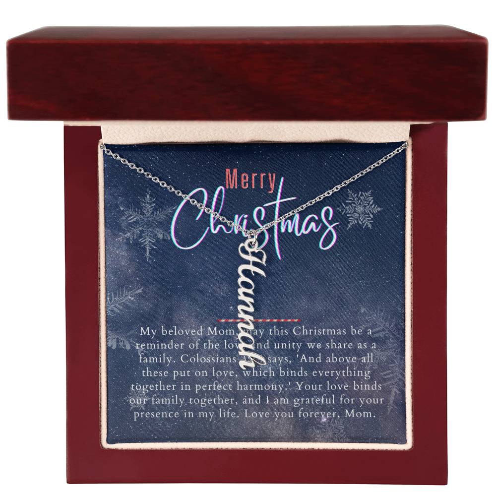 Personalised Name Necklace For Mom ~Colossians 3:14~ (Vertical)