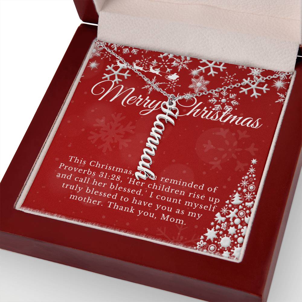 Personalised Name Necklace For Mom ~Proverbs 31:28~ (Vertical)