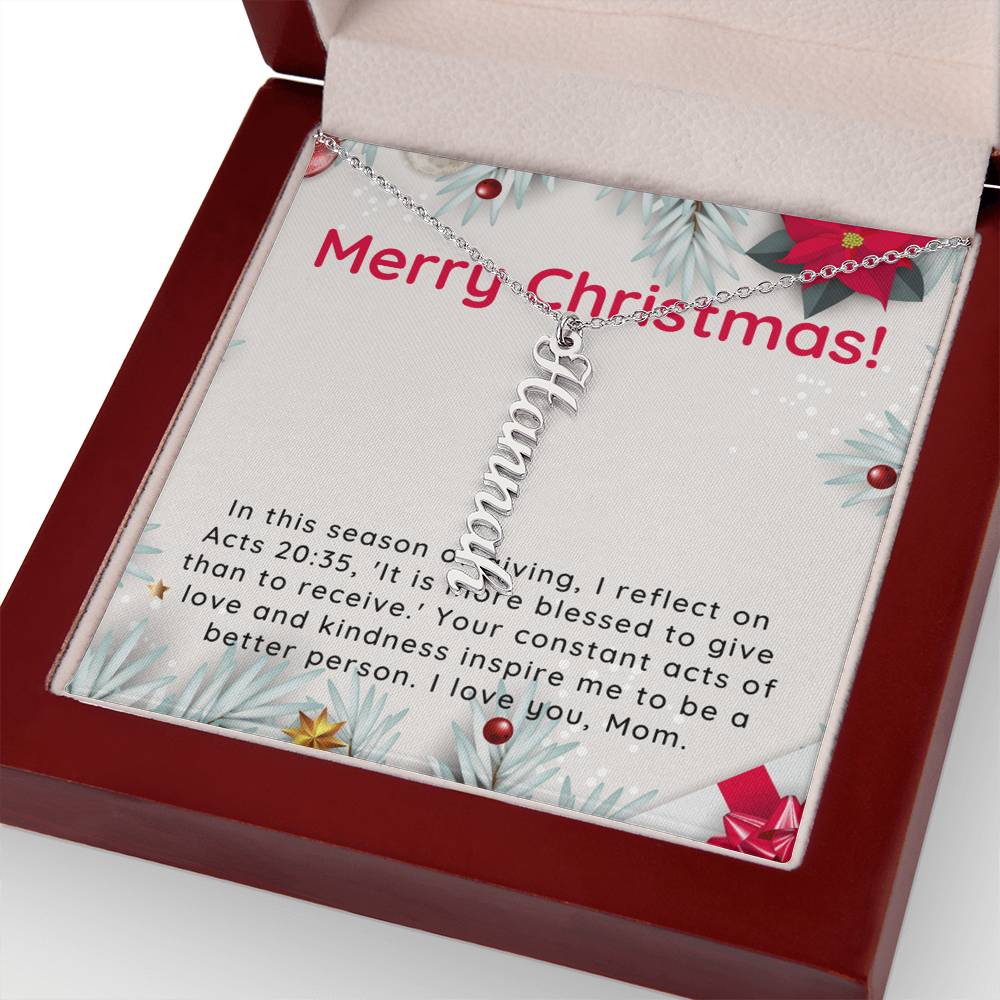 Personalised Name Necklace For Mom ~Acts 20:35~ (Vertical)