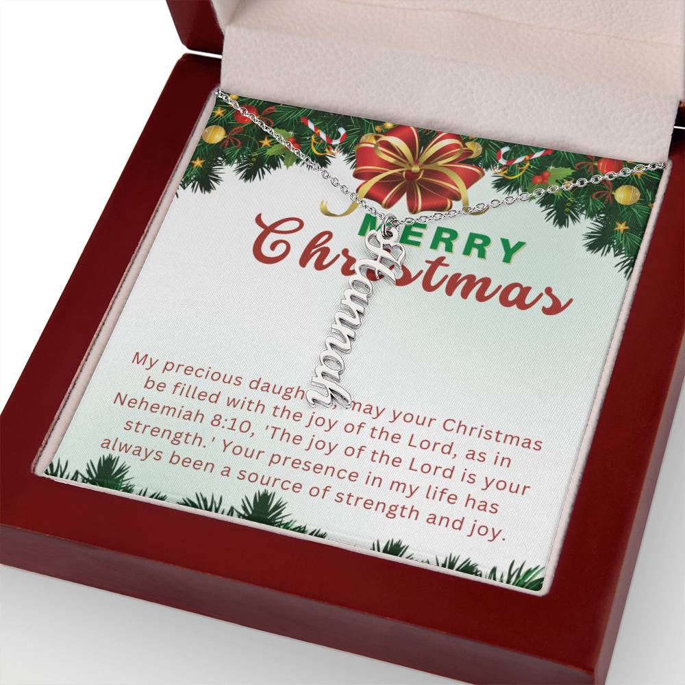 Personalised Name Necklace For Daughter ~Nehemiah 8:10~ (Vertical)