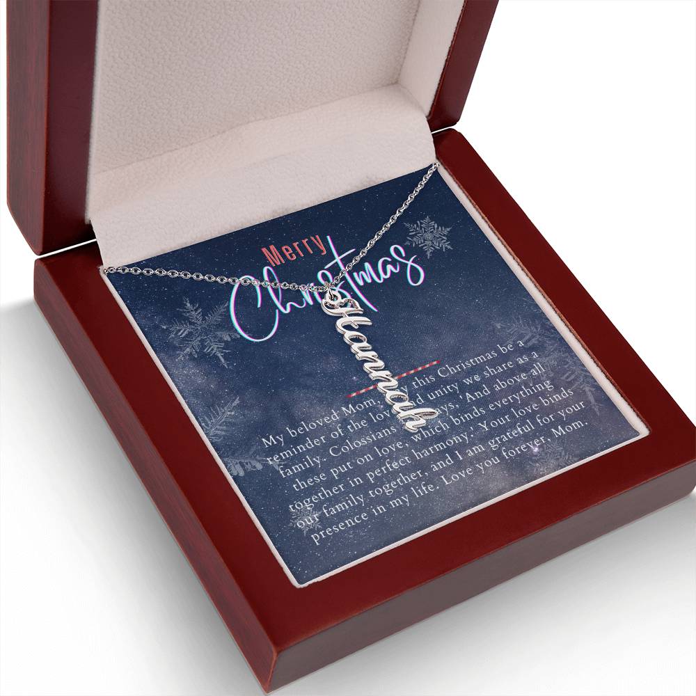 Personalised Name Necklace For Mom ~Colossians 3:14~ (Vertical)