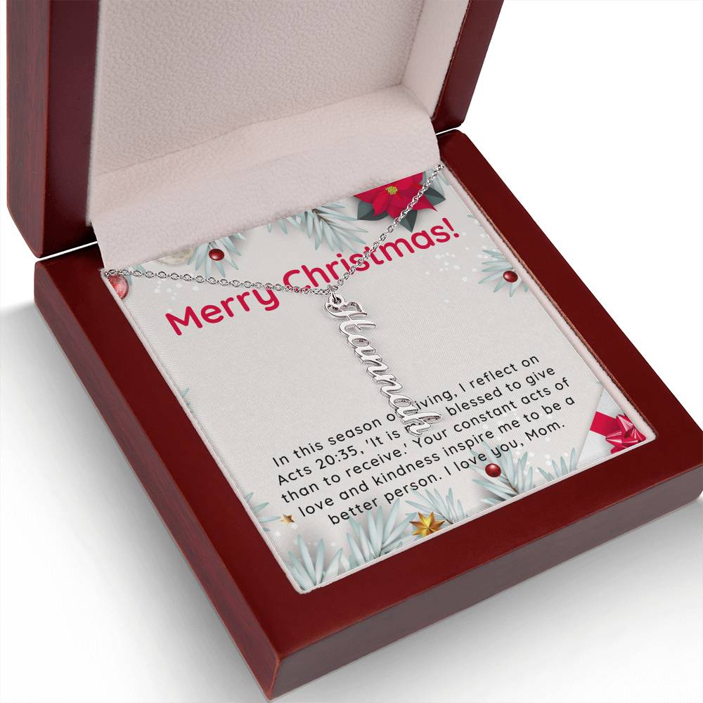 Personalised Name Necklace For Mom ~Acts 20:35~ (Vertical)