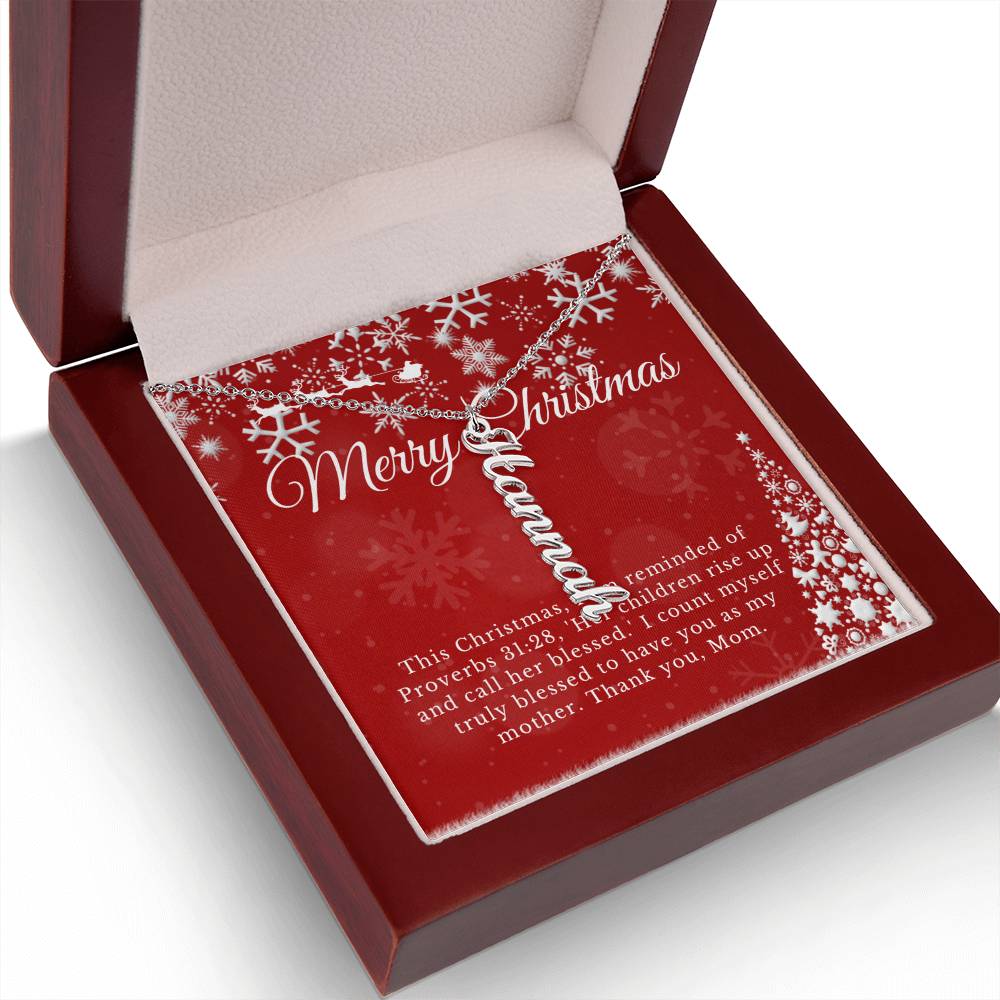 Personalised Name Necklace For Mom ~Proverbs 31:28~ (Vertical)