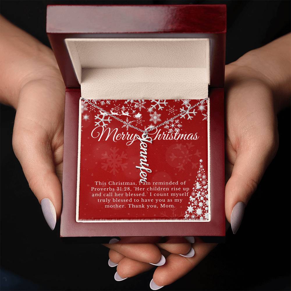 Personalised Name Necklace For Mom ~Proverbs 31:28~ (Vertical)