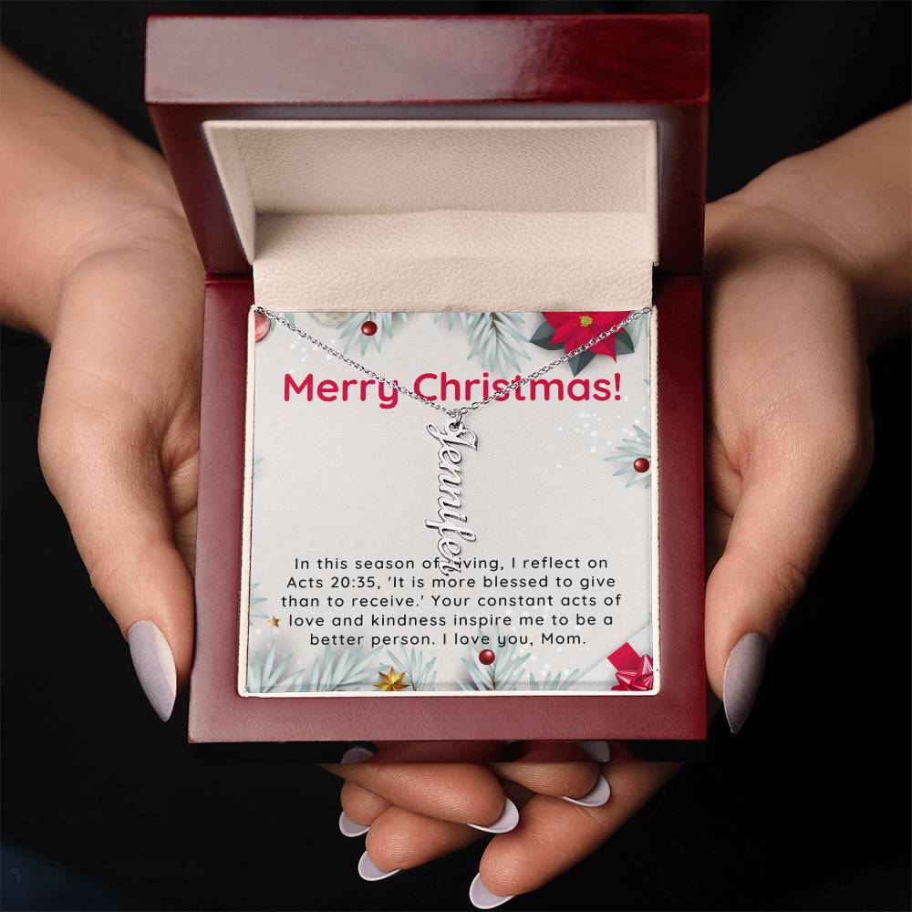 Personalised Name Necklace For Mom ~Acts 20:35~ (Vertical)