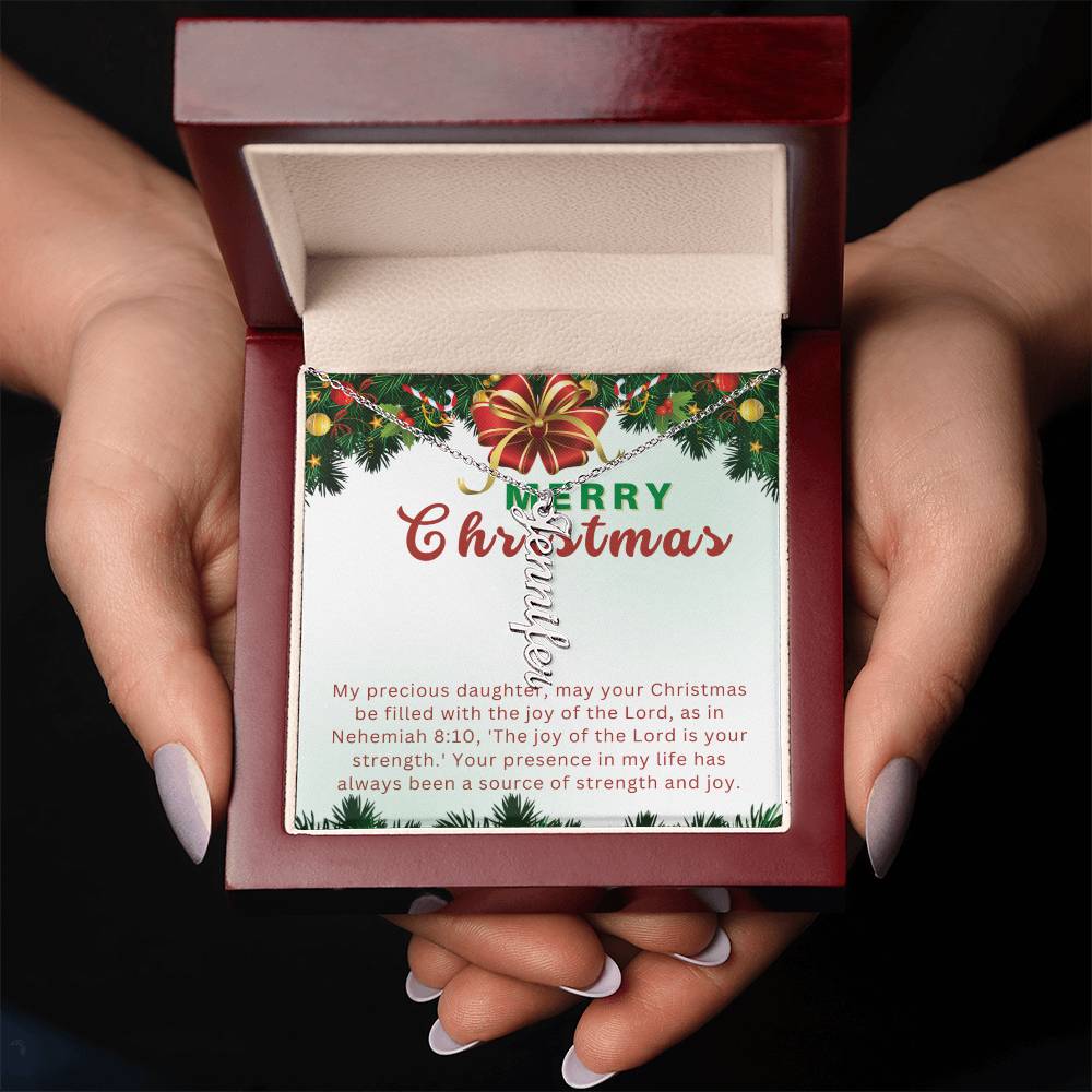 Personalised Name Necklace For Daughter ~Nehemiah 8:10~ (Vertical)