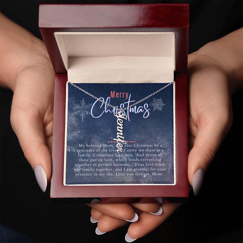 Personalised Name Necklace For Mom ~Colossians 3:14~ (Vertical)