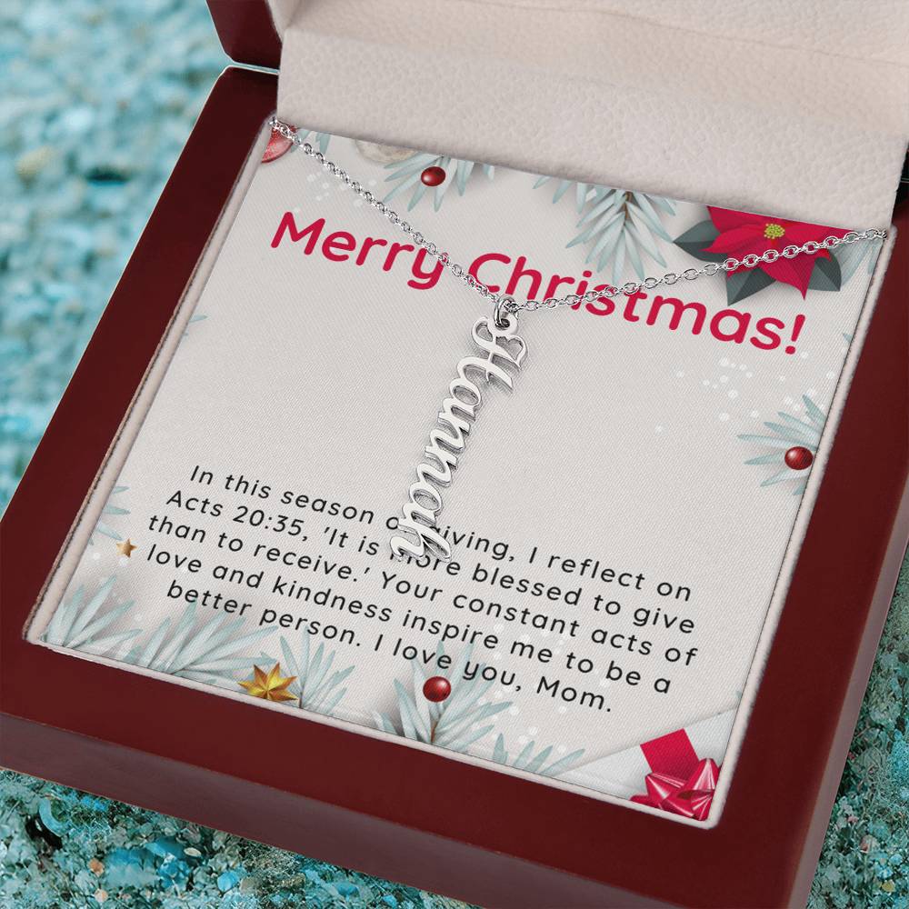 Personalised Name Necklace For Mom ~Acts 20:35~ (Vertical)