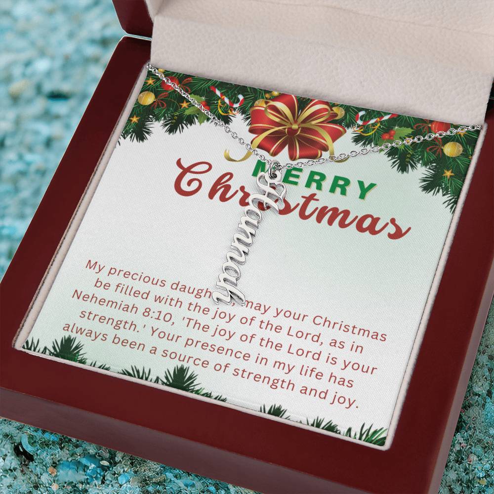 Personalised Name Necklace For Daughter ~Nehemiah 8:10~ (Vertical)