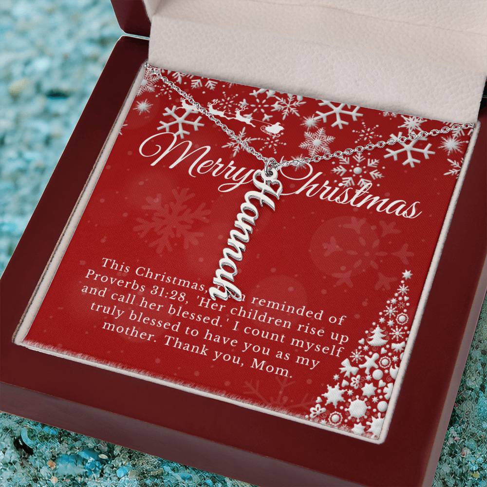 Personalised Name Necklace For Mom ~Proverbs 31:28~ (Vertical)