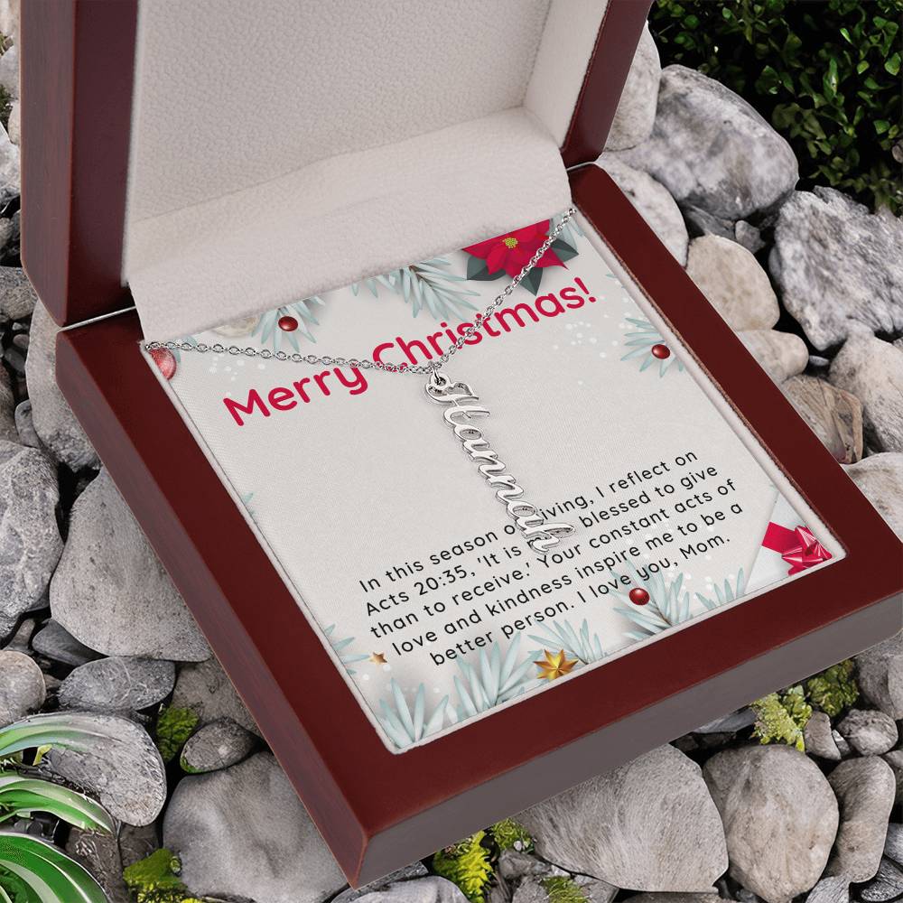 Personalised Name Necklace For Mom ~Acts 20:35~ (Vertical)