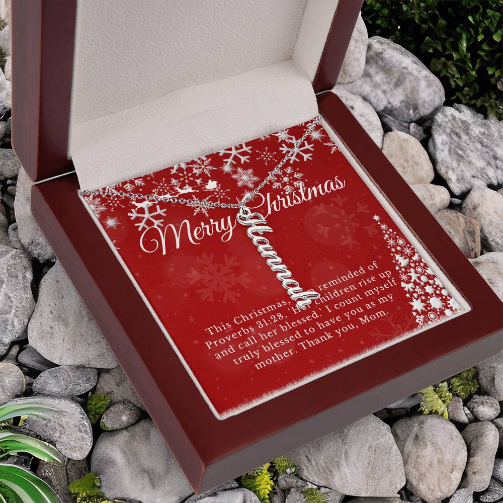 Personalised Name Necklace For Mom ~Proverbs 31:28~ (Vertical)