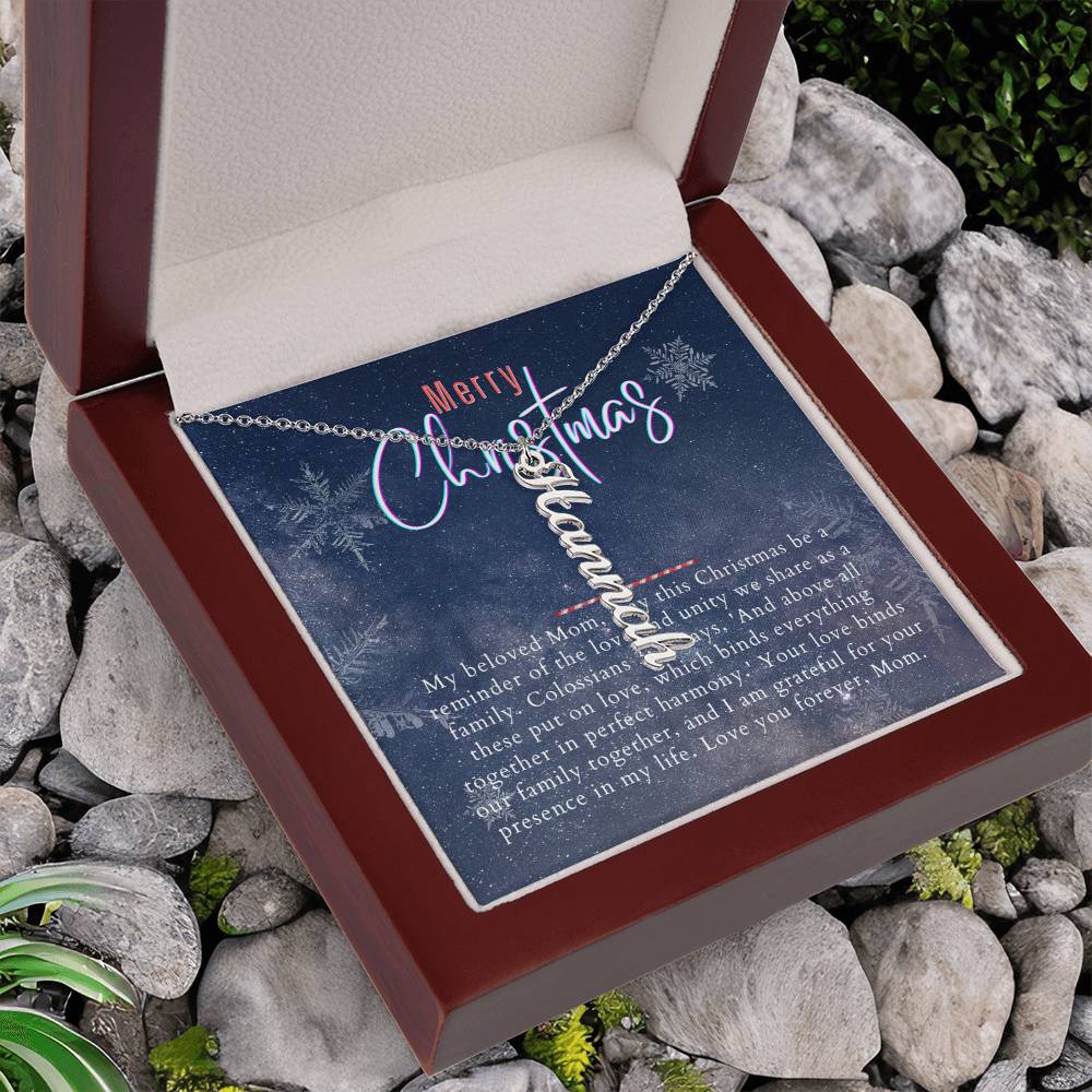 Personalised Name Necklace For Mom ~Colossians 3:14~ (Vertical)
