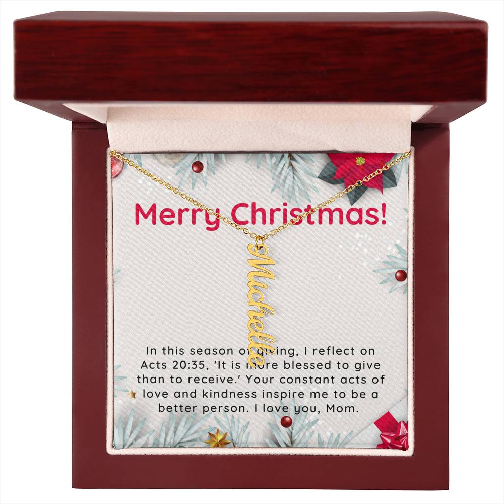 Personalised Name Necklace For Mom ~Acts 20:35~ (Vertical)