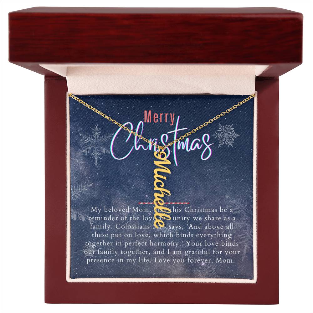 Personalised Name Necklace For Mom ~Colossians 3:14~ (Vertical)