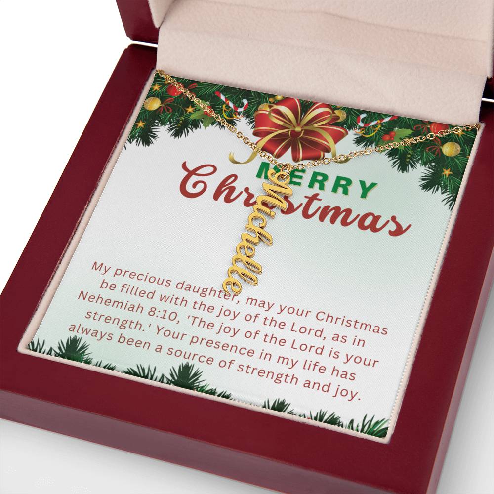 Personalised Name Necklace For Daughter ~Nehemiah 8:10~ (Vertical)