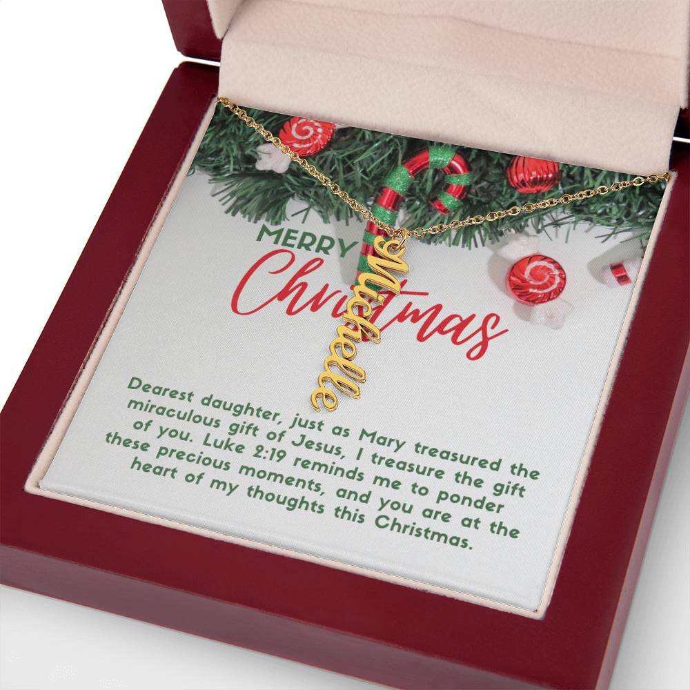 Personalised Name Necklace For Daughter ~Luke 2:19~ (Vertical)