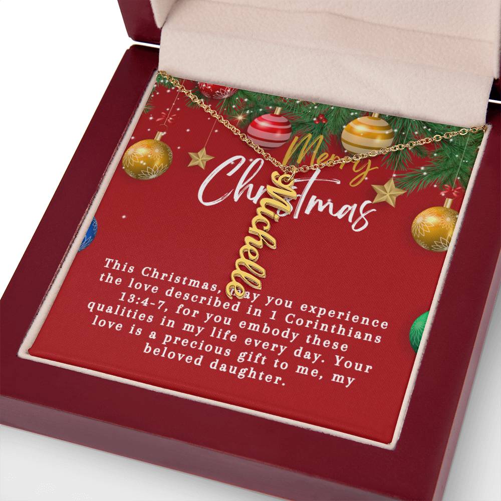 Personalised Name Necklace For Daughter ~1 Corinthians 13:4-7~ (Vertical)
